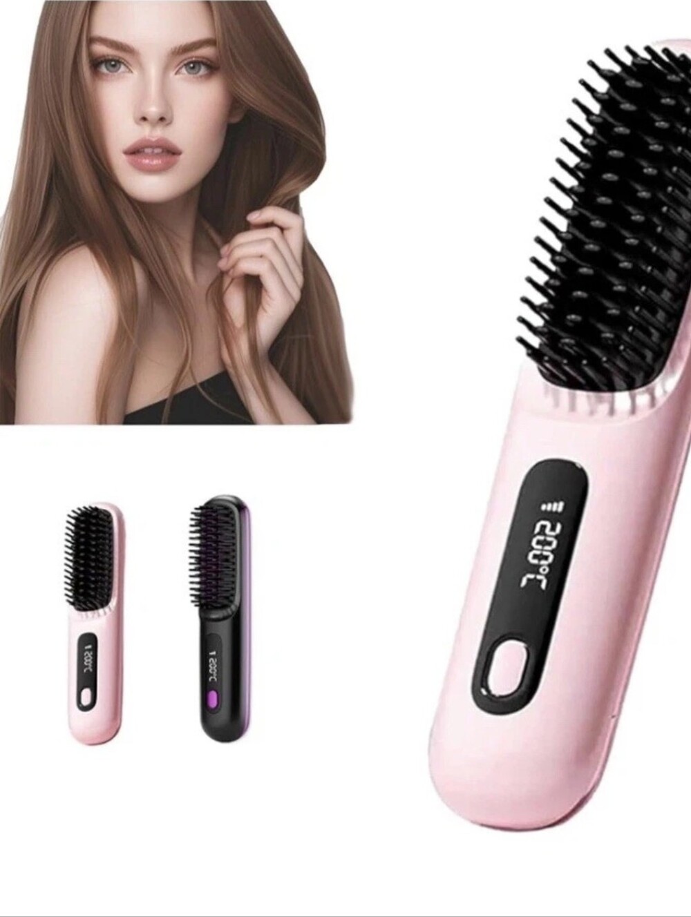 Flown GoBrush Pro Hair Straightening Brush Pink Excellent Cordless
